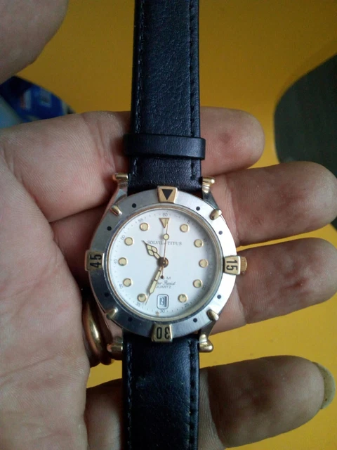 Montre Mécanique Titus Vintage Années 70 - Boîtier Oversize Argenté - Bracelet Cuir Noir - Occasion