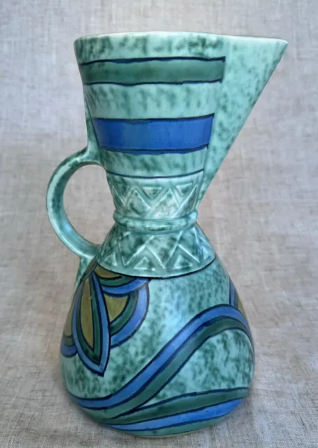 Unusual Art Deco Flaxman Ware by Wadeheath Hand Painted Jug Pitcher Vase