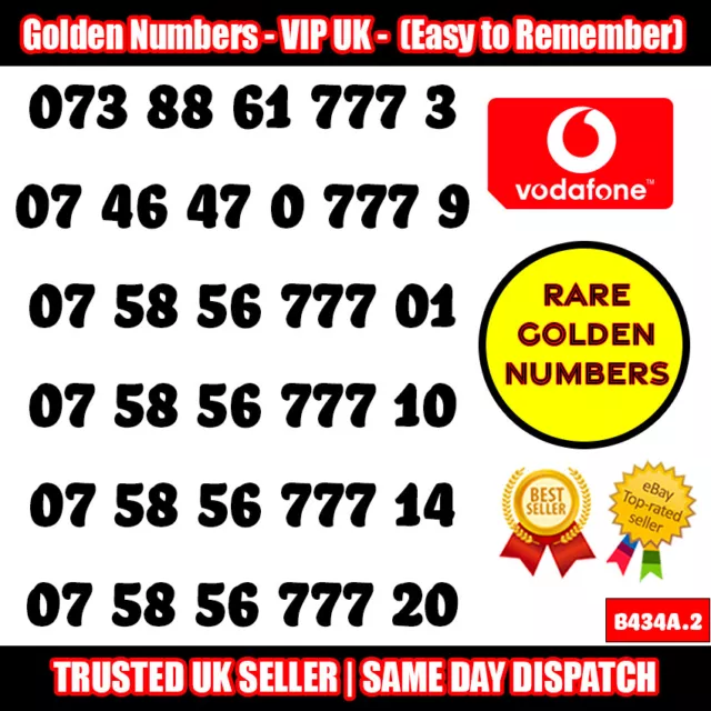 Golden Numbers VIP UK SIM - Easy to Remember Vodafone Numbers LOT - B434A.2