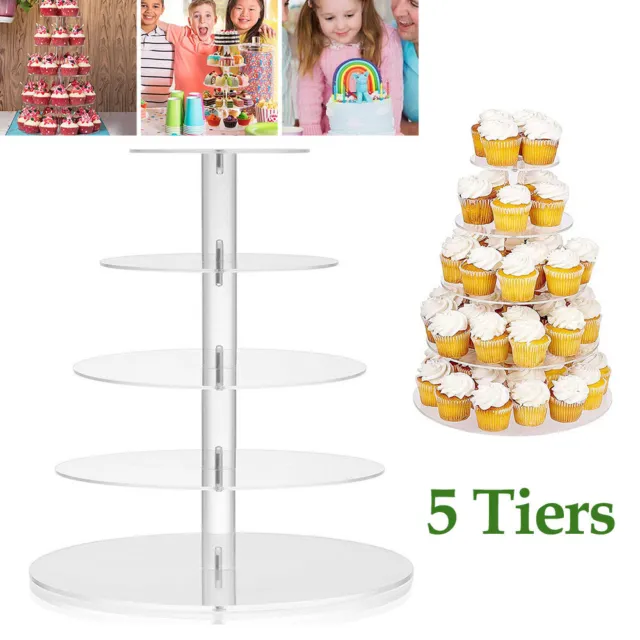 Clear Acrylic Round Cupcake Stand Display Wedding&Party 5 Tier Cup Cake Holder