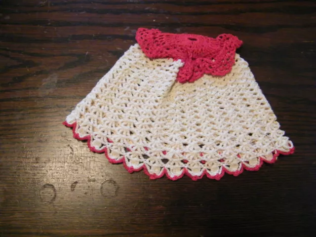 Collectible Handmade Crocheted Regular Size Toilet Tissue Cover Cream Red NICE