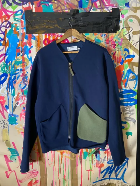 Universal Works - Zip Liner Jacket - Mixed Fleece -  Navy Olive - Medium