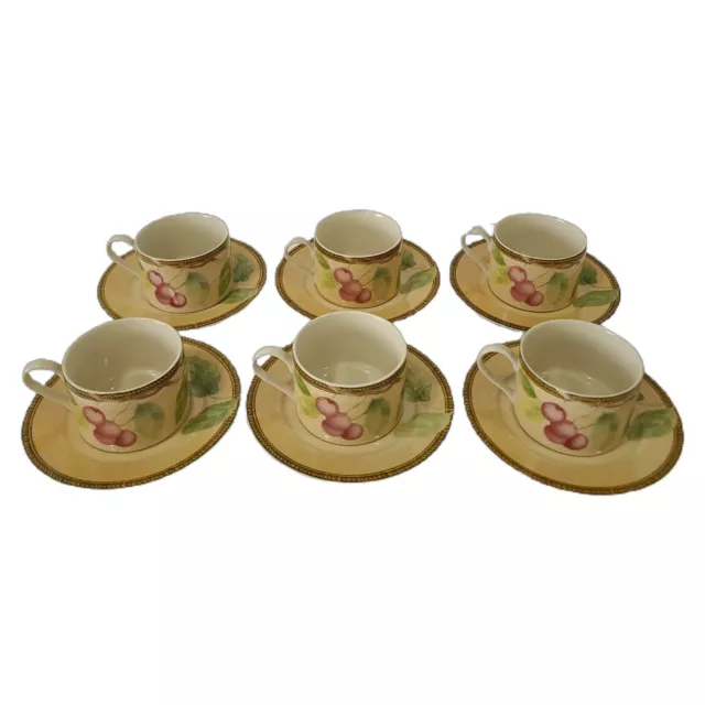 6 Newbury Stoneware Cups & Saucers Cherries & Leaves PTS International Interiors 3