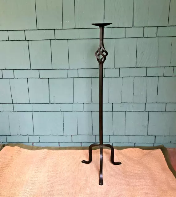 Vtg Large Twisted Brown Wrought Iron Free Standing Candle Holder 35" Tall Boho