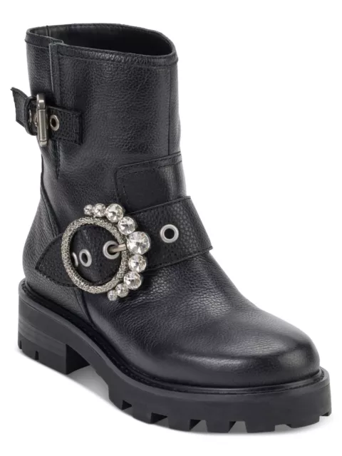 KARL LAGERFELD PARIS Womens Black Marceau Toe Block Heel Leather Boots ...