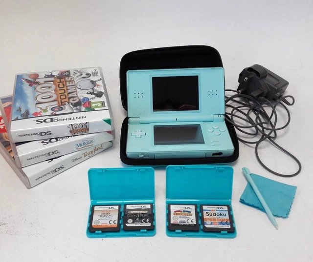 Nintendo DS Lite In Light Blue Mint With 7 Games With Carry Bag #992