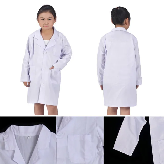 Kids White Lab Coat Doctors Scientist Children Fancy Dress Costume Girls Boys Q