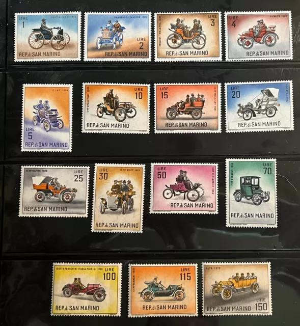 Travelstamps: 1962 San Marino Stamps Scott #494-508 Vintage Cars Mint MNH OG