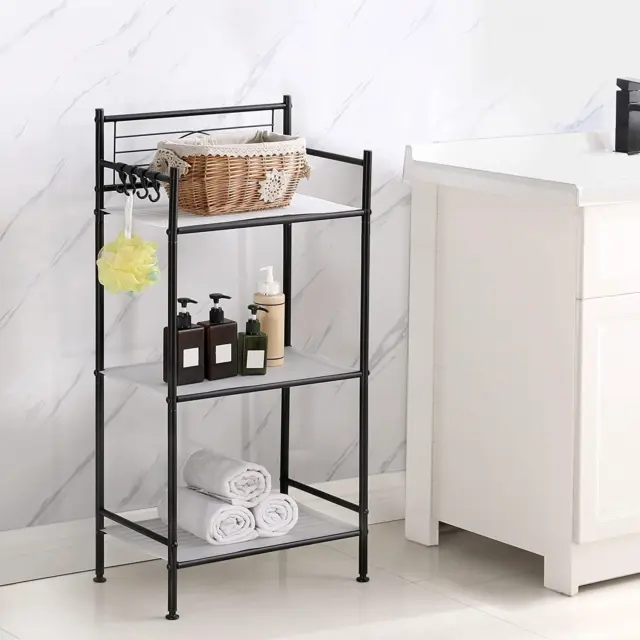 3-Tier Metal Freestanding Storage Shelf,Standing Bathroom Shelves with 3 X PP Sh