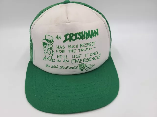 Vintage Old Style Beer Irishman Mesh Trucker Snapback Hat Cap Irish White Green