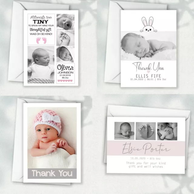 Personalised Baby Girls Photo Thank You Birth Announcement Cards