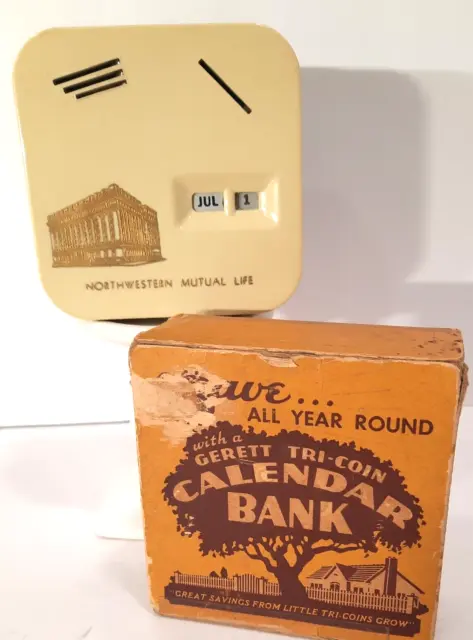EUC Vintage Tri-Coin Calendar Bank from Northwestern Mutual Life GiveAway No Key