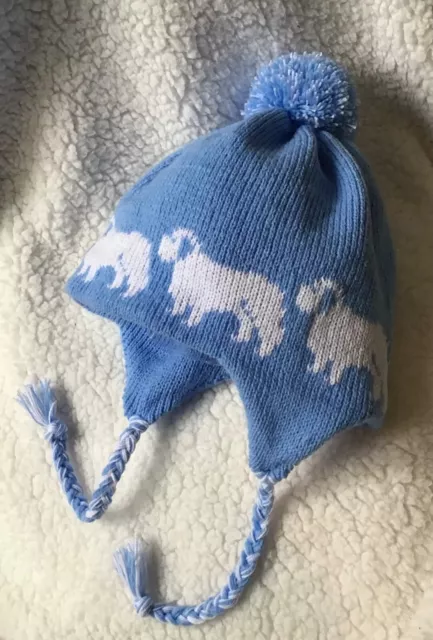 CLUMBER SPANIEL dog DESIGN on knitted PALE BLUE ADULT TRAPPER EAR FLAP HAT