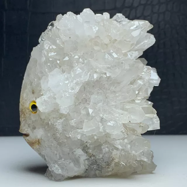 Natural Crystal Cluster Quartz Specimen ,Hand-Carved FISH.Stone Statue.GIFT.QK