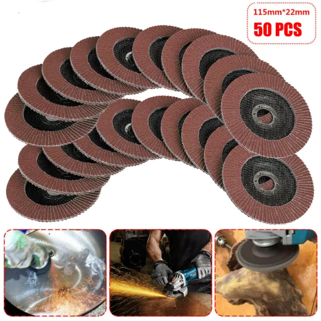 50Pcs FLAP GRINDING SANDING DISCS 115mm 4.5Inch 40 60 80 120 GRIT ANGLE WHEEL UK