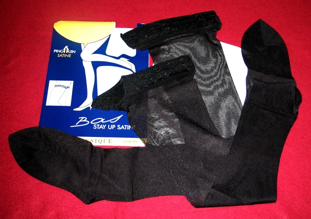 Bas Auto-fixants Jarretière Chesterfield - Taille 1 (FR36/38) - Nylon 15D, Lycra, Satiné - Neuf Avec étiquettes