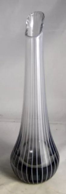 RARE Bengt Orup Johansfors Art Glass Vase Smoke Grey & White Stripes 10"