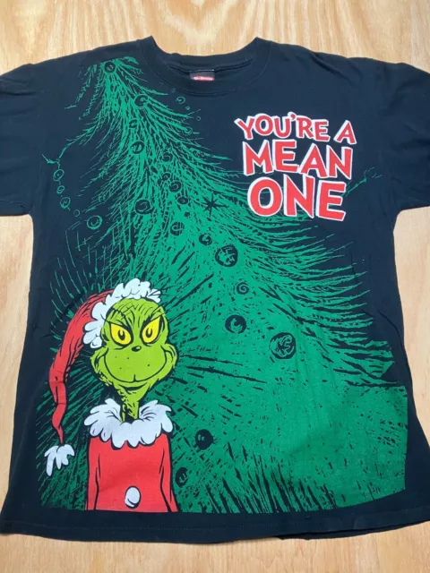 Vintage The Grinch T Shirt Black All Over Print Youre A Mean One Christmas Large