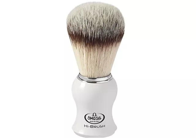 Omega Hi Brush Pennello da Barba in Fibra Sintetica Manico Bianco in Plastica