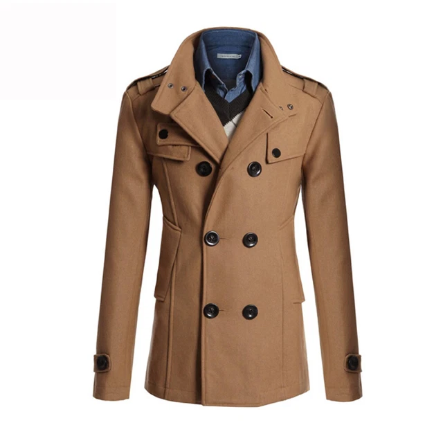 Men Double Breasted Trench Coat Winter Jacket Formal Peacoat Overcoat Outwear 5