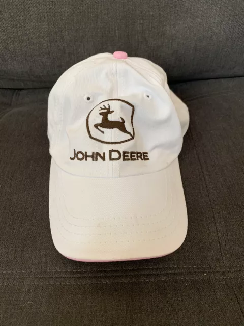 Womens John Deere Cap Pink White Brown Logo Cary Francis Adjustable