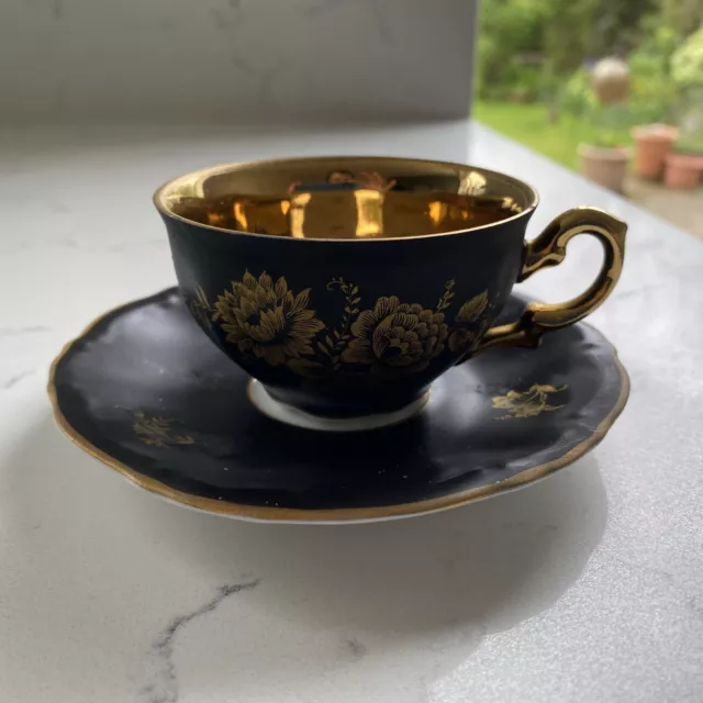 Royal Bavaria Brama Black And Gold Miniature Cup And Saucer