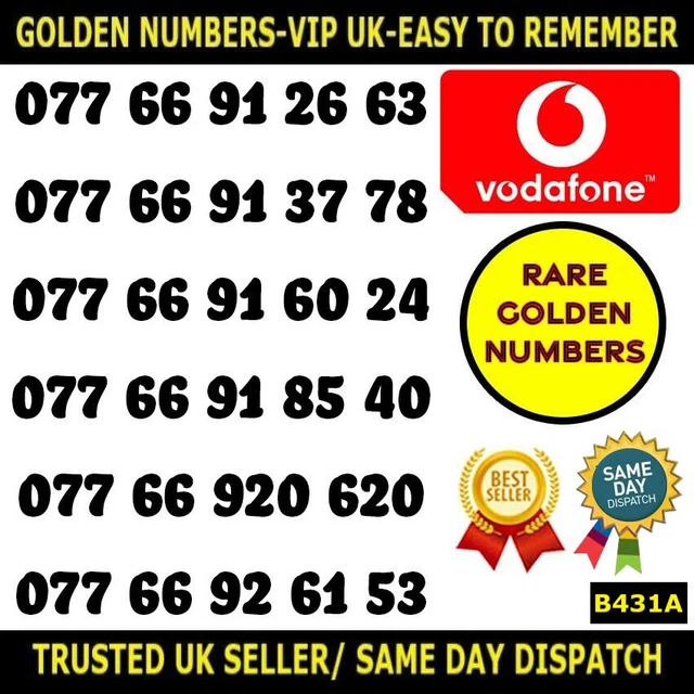 Golden Number Rare VIP Vodafone UK SIM-Easy To Remember Unique Numbers-B431A LOT