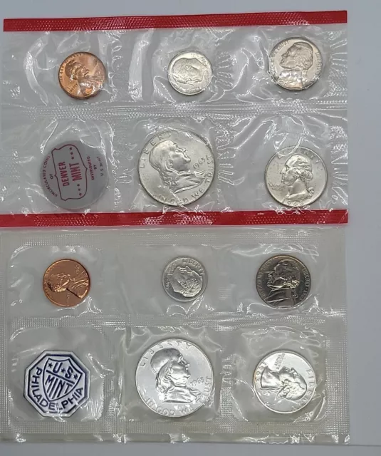 1963 US Mint Set Uncirculated 10 Coins P & D Original Cello 90% Silver