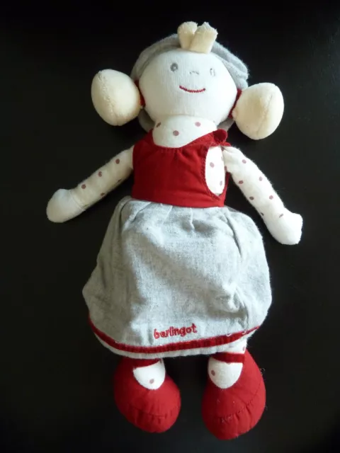 92. DOUDOU BERLINGOT POUPEE  26 cms blonde robe rouge gris pois - EXCELLENT ETAT 2