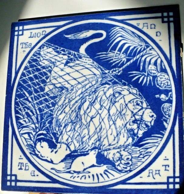 Antique 6" X 6" Tile Aesop Fable Mintons China Works Thomas Allen Lion & The Rat