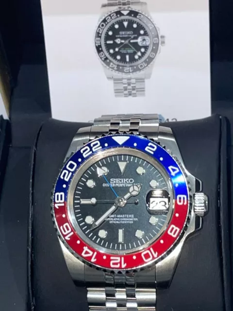 SEIKO CUSTOM MOD GMT MASTER II PEPSI MOVIMENT AUTOMATICO Nh34 VETRO ZAFFIRO 40MM