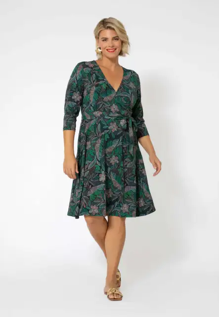 Leota Women's 3/4 Sleeve Perfect Wrap Dress Green Size 1X