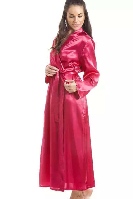 Camille Womens Fuchsia Pink Luxury Satin Dressing Gown 3