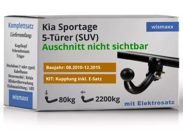 ANHÄNGERKUPPLUNG für Kia Sportage 10-15 starr BRINK +13pol E-Satz JAEGER