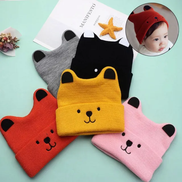 Cotton With Ears Knitted Beanies Winter Warm Cap Bonnet Hats Newborn Baby Hat