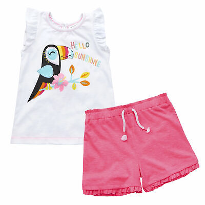 Infant Girl Tropical Clothes Printed Frill Sleeve Top Shorts 2 Pcs Outfit Set UK