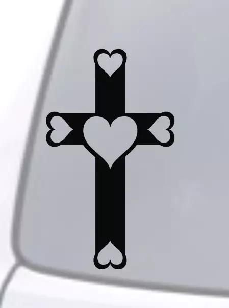 CROSS HEART VINYL Decal Sticker Car Window Wall Bumper Jesus God ...