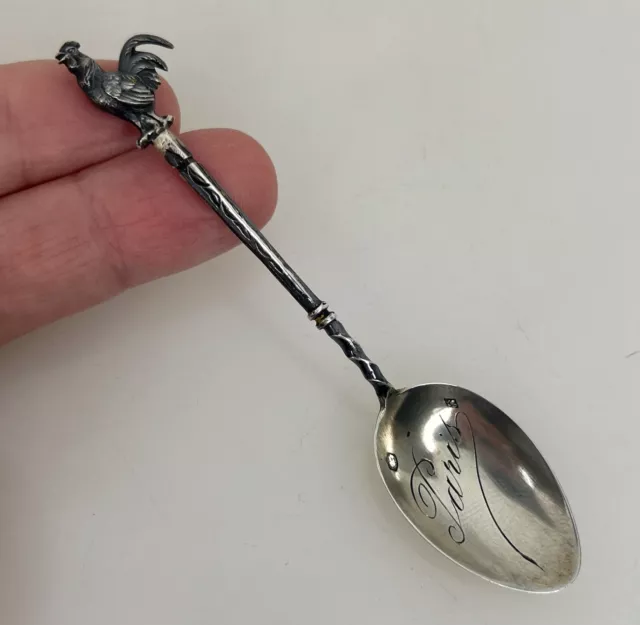 Paris France 800 Silver Souvenir Rooster Handle Spoon -92132