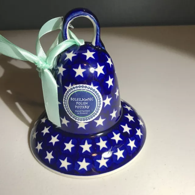 Ceramika Wiza Boleslawiec BELL Polish Pottery STARS Christmas Ornament 4.75"