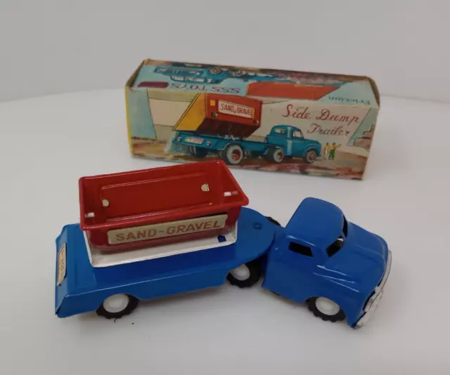 Vintage SSS Toys Tin Friction Toy Side Dump Trailer S-1002 w/ Original Box Japan