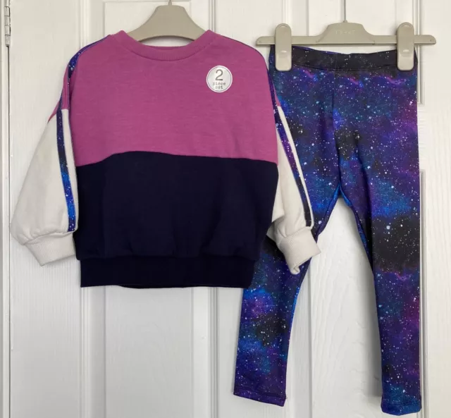 NEW NEXT Girls Cosmic Pink & Blue Sweatshirt & Leggings Set Sizes 7 Years
