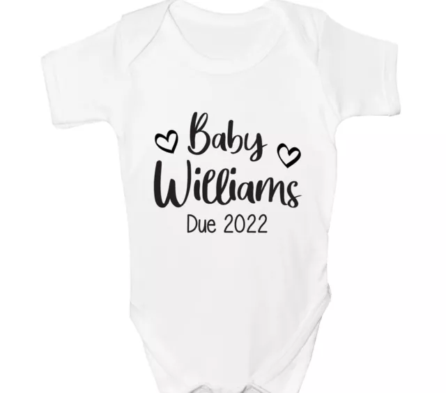 Personalised Custom Baby Grow Name Vest Heart Bodysuit Reveal Announcement Gift