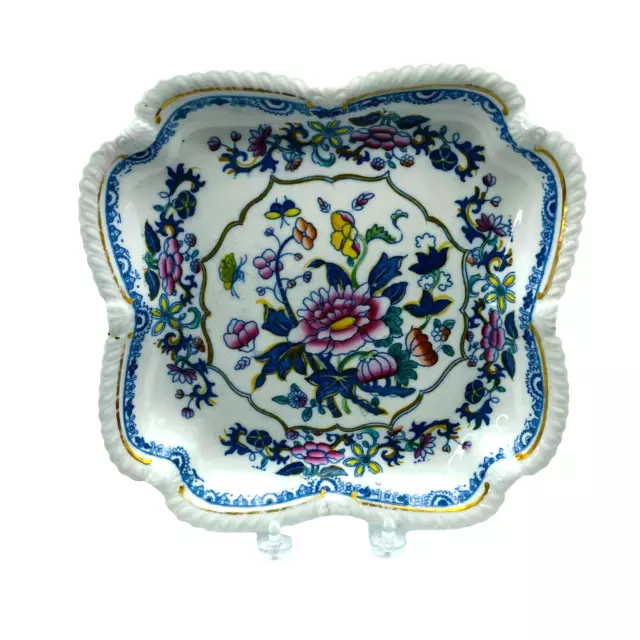 Grainger Lee & Co Worcester Plate c1830 Hand Painted 10" Sq Scallop Floral Blue