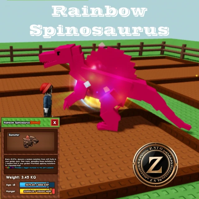 Grow A Garden Rainbow Spinosaurus – Roblox Collectible, Huge Spino, Fast Shipping