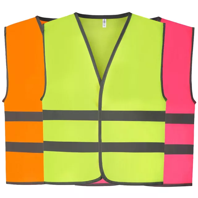 Hi Viz Vis Kids Plain Vest, Yellow, Pink, Orange, Waistcoat Jacket Child