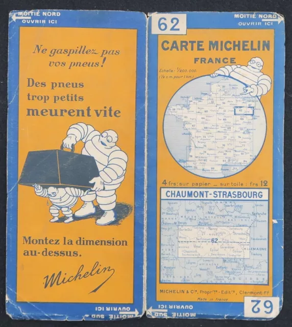 Carte MICHELIN 62 CHAUMONT STRASBOURG 1928 Guide Bibendum pneu tyre map