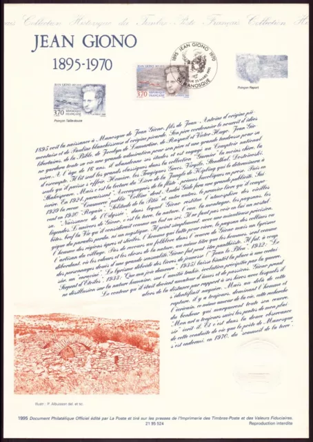 France, document de la poste du 25 mars 95 à Manosque " Jean Giono " ( côte 10€