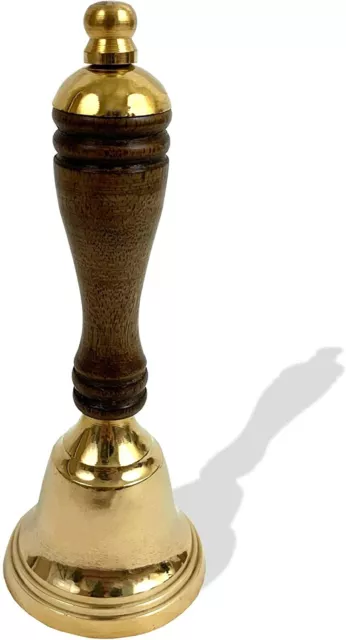 India 107 Hand Held Service Call Bell Polished Brass Finish with Wooden Handle,