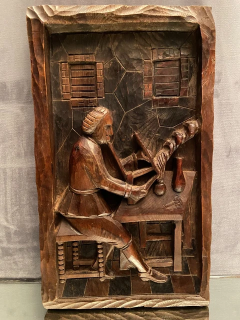Panneau de bois sculpté bas relief au souffleur de verre (série de 5 possible)