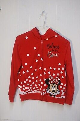 Disney Parks Minnie Mouse Girls Hooded Zip Sweatshirt -Red- Size L 12A (Na22)